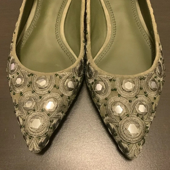 TORY BURCH NWOT Yasmin Ballet Pointed Toe Flats in Olivo Multi - Picture 9 of 12
